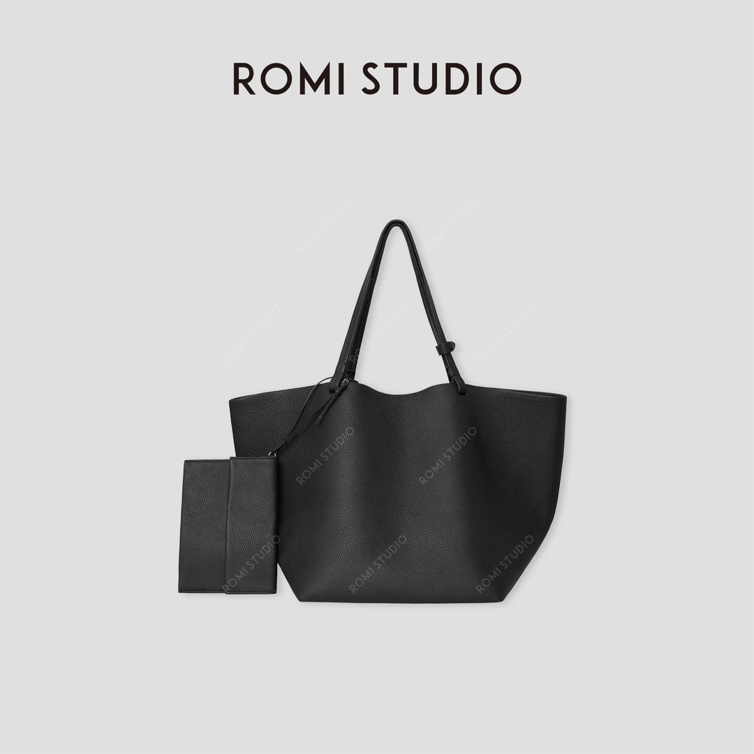 ROMI STUDIO “松弛至上” 荔面头层牛皮拼羊皮手提托特包 444TS007