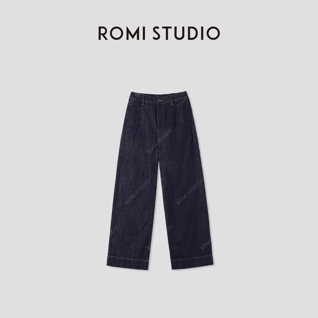 ROMI STUDIO“原味丹宁”100长绒竹节棉绳染洗水阔腿牛仔裤431XS107