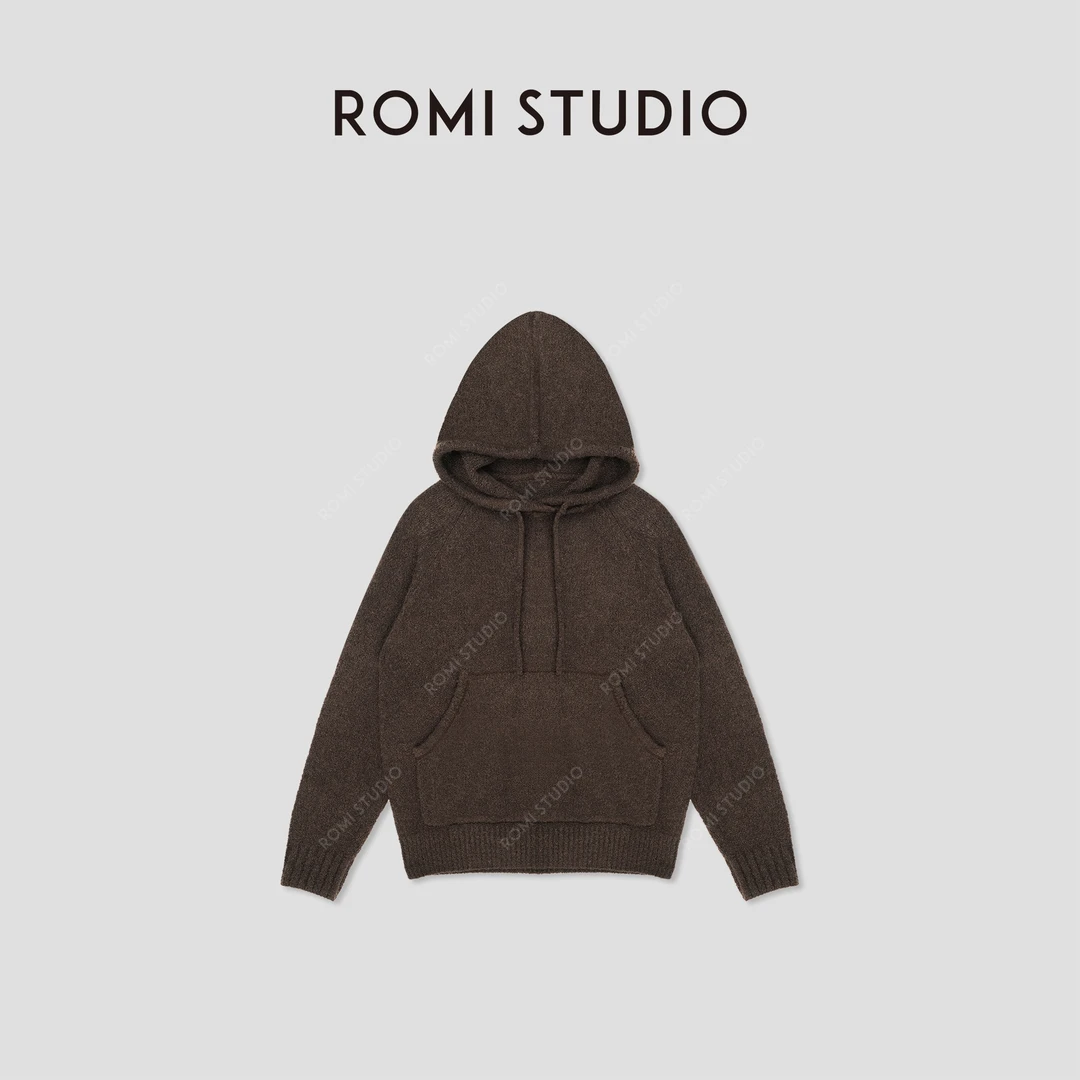 ROMI STUDIO“ 美拉德” 绵羊毛混纺软糯连帽慵懒针织毛衣 23AWM390