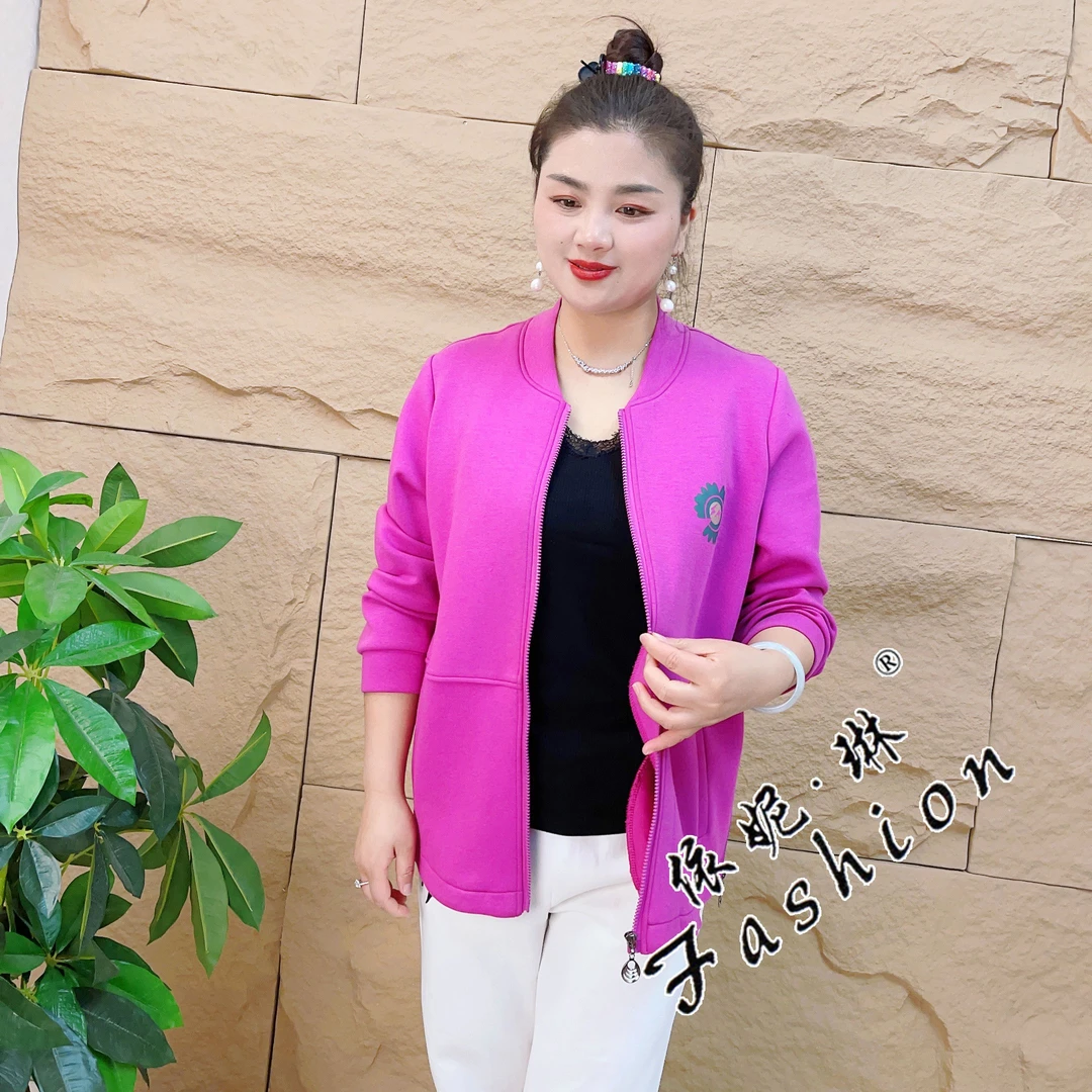 2106外套女款春秋季棒球服宽松大码开衫运动中长夹克衫洋气妈妈装