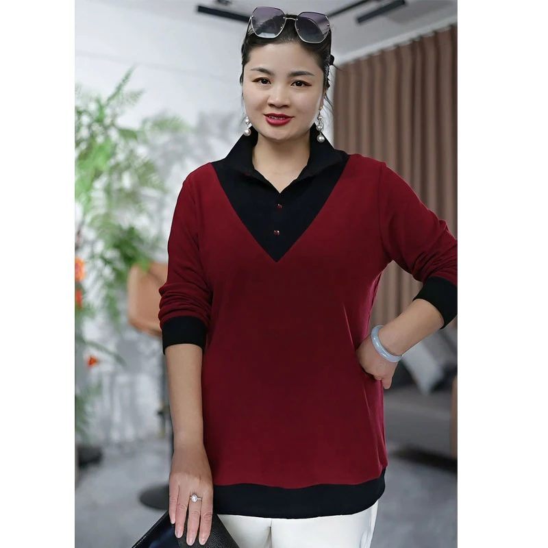 8028#宽松双面澳绒打底绒衫时尚两用领中长款弹力胖大码保暖长袖