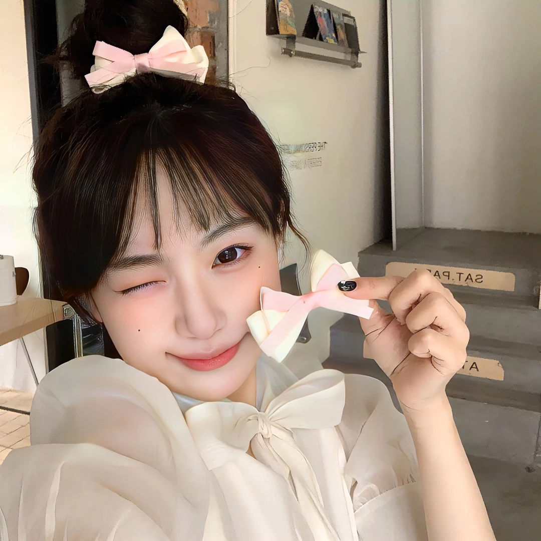 法式甜心少女粉色蝴蝶结发夹公主头韩系边夹侧边夹双马尾头饰发夹