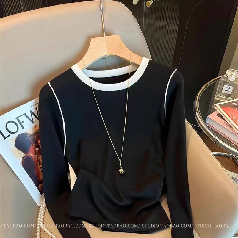 3511 水溶细羊拼色假两件长袖打底衫