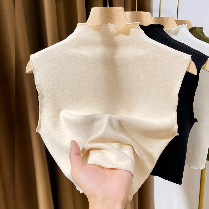 半高领德绒无袖短款背心女秋冬假领子女百搭假领高档毛衣叠穿打底