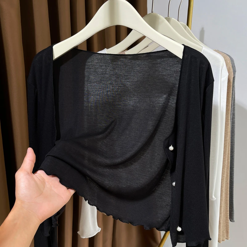 黑色薄款防晒开衫女夏季配裙子披肩罩衫吊带外搭显瘦薄款小外套女