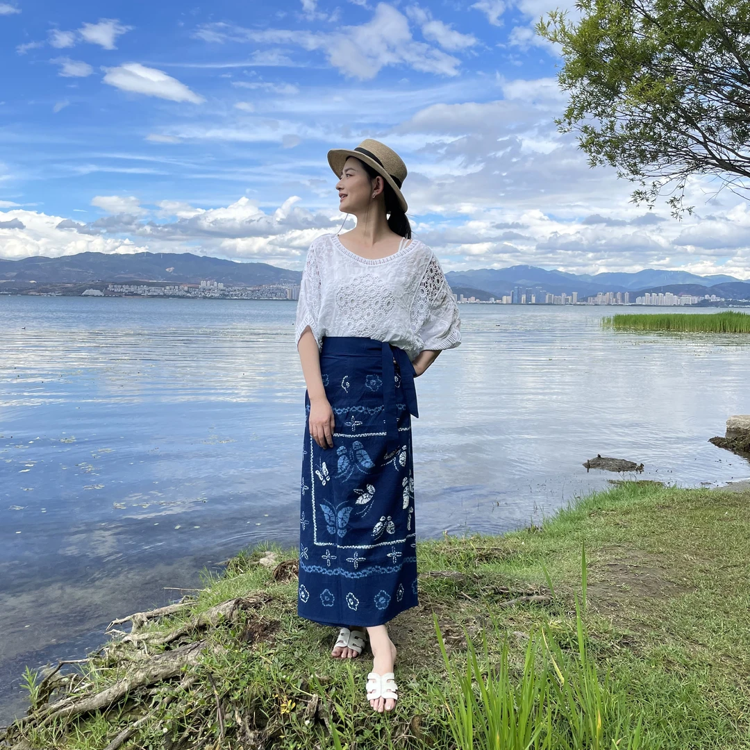 【古法重工套染植物固色蝴蝶裹裙】非遗手工扎染植物染古法套染工艺