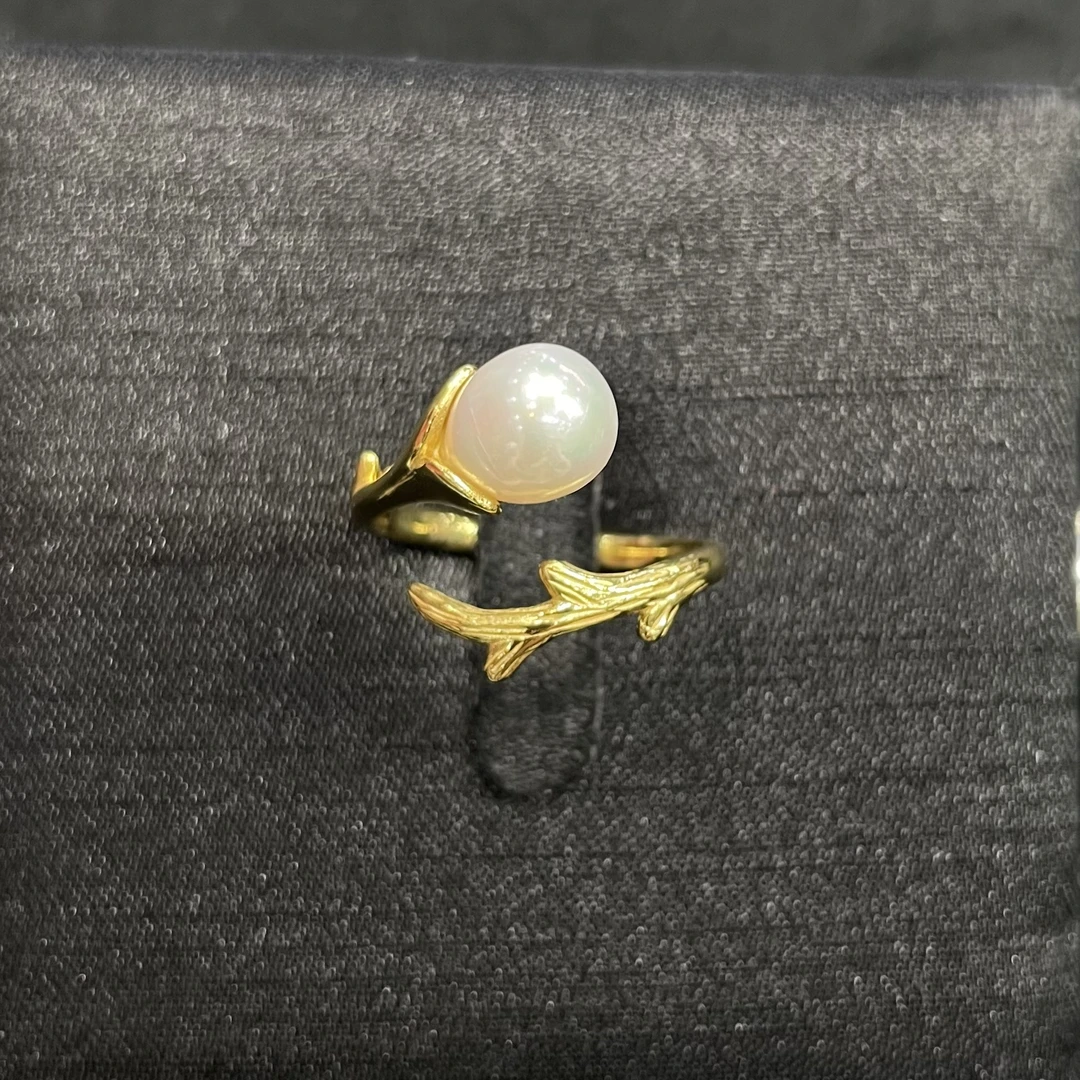 s925银天然淡水珍珠水滴款戒指（活口可调节）