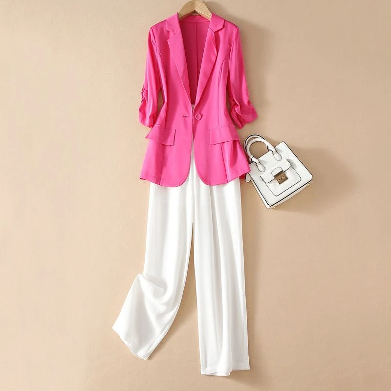 三醋酸缎面西装套装女夏装2025新款高端职业西服外套两件套