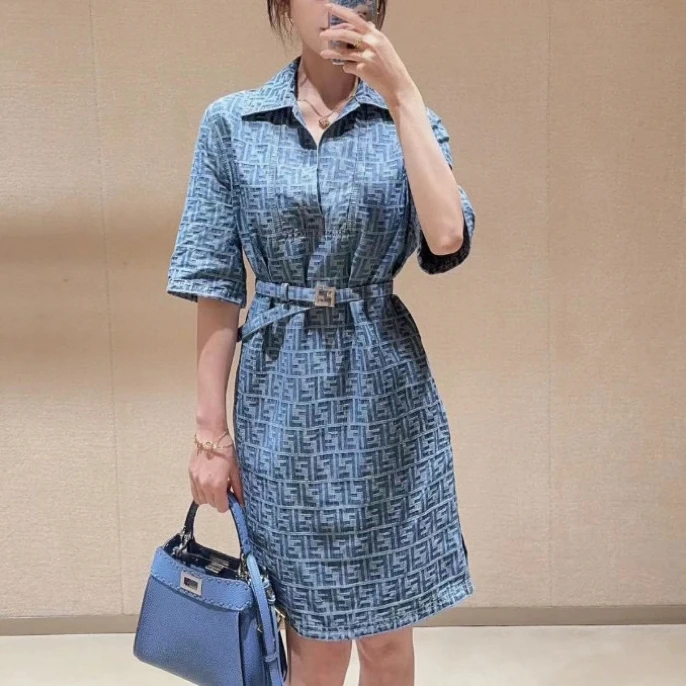 全新未使用 FENDI/芬迪 FENDI 芬迪经典款牛仔收腰连衣裙