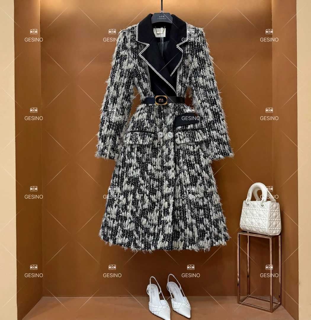 【露】秋冬气质小香风时尚设计师中长款大衣 QD-2025055