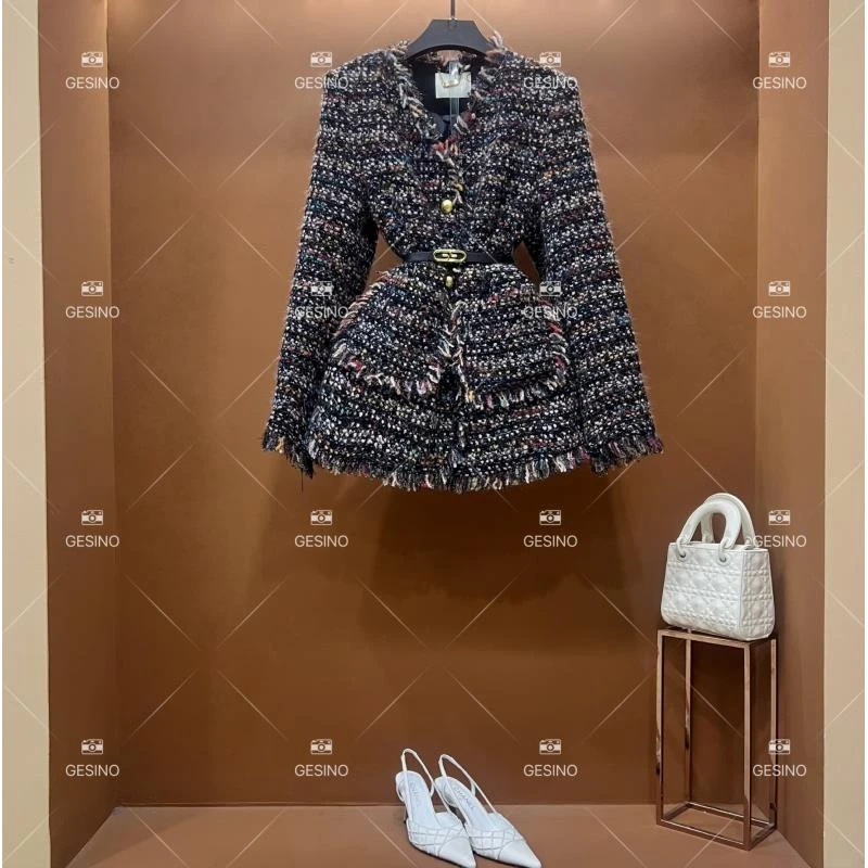 【悠】秋冬气质小香风时尚设计师中长款外套 QD-2025220