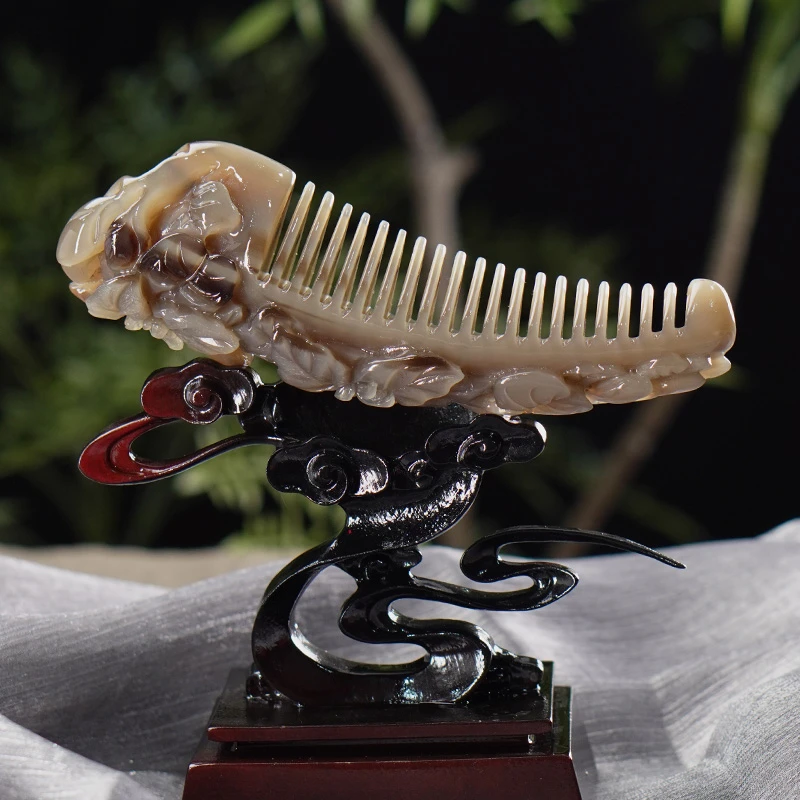 【玉簪花】精选白水牛梳美发密齿防静电款按摩梳圆润头部多样性发一