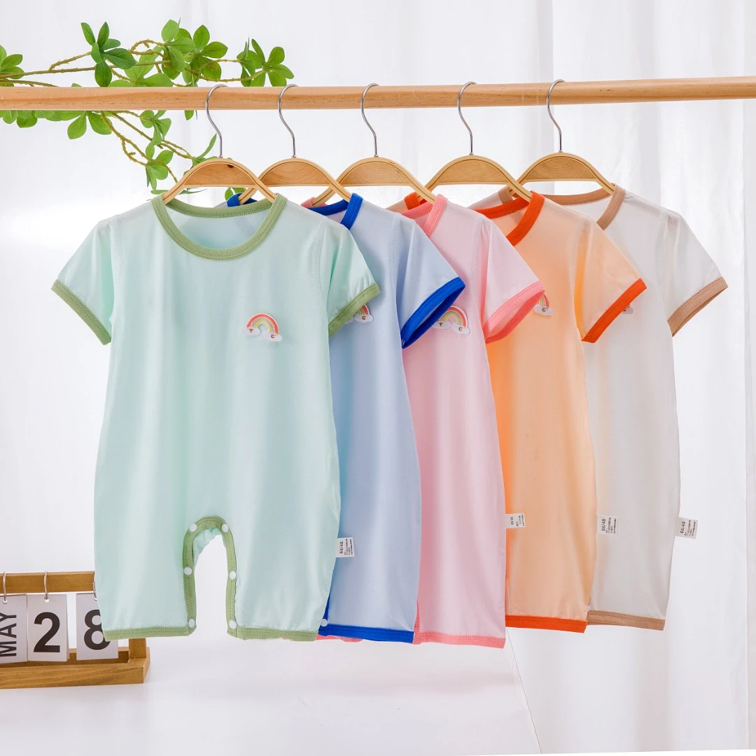 2024夏季新款婴幼儿短袖优可丝薄款连体衣