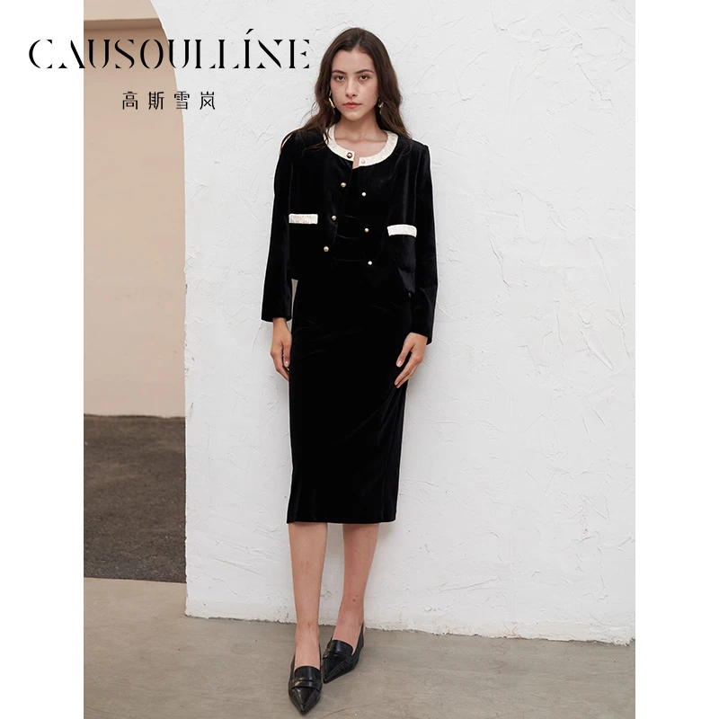 高斯雪岚【秋装活动】时尚气质圆领短外套小香风上衣女24318412