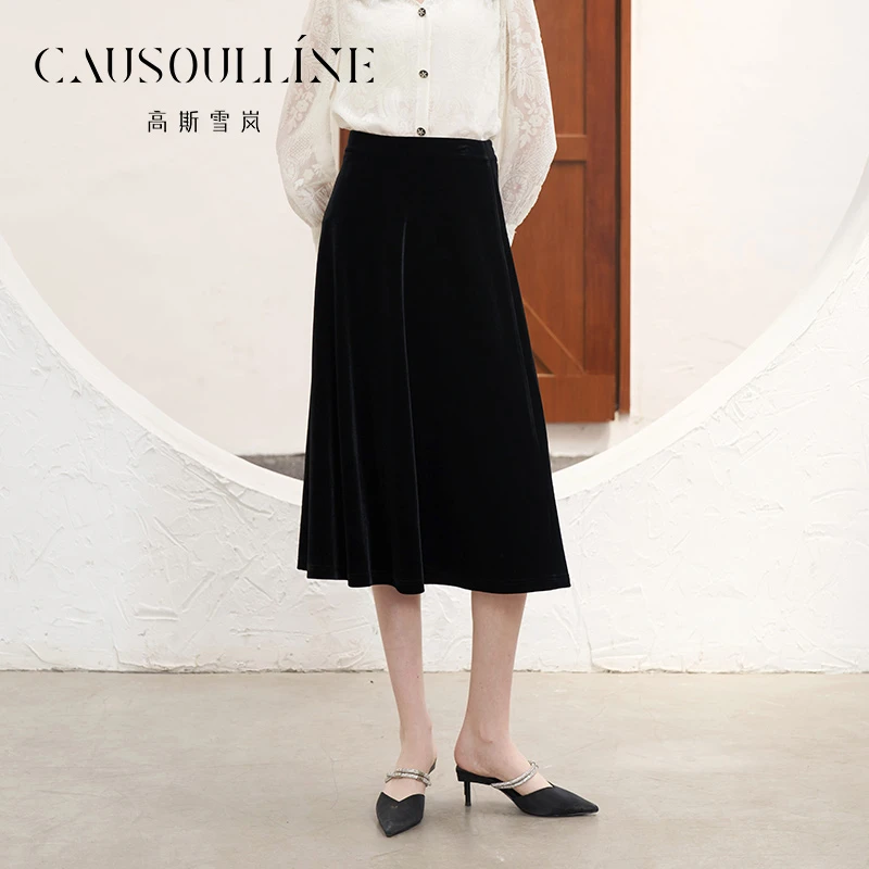 高斯雪岚【秋款特惠】复古中长款a字裙百搭半身裙23319135