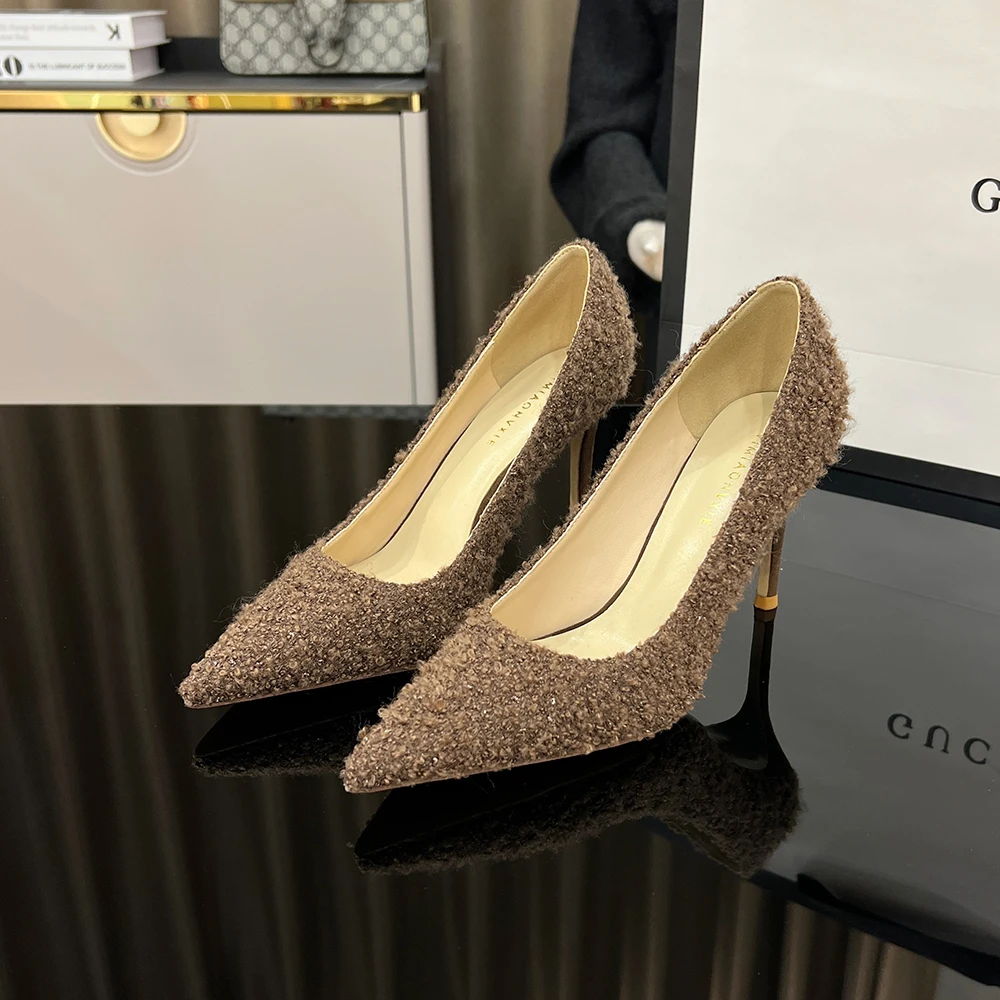 【甘师傅匠心之作】真皮高跟鞋女名媛小香风细跟设计感小众单鞋