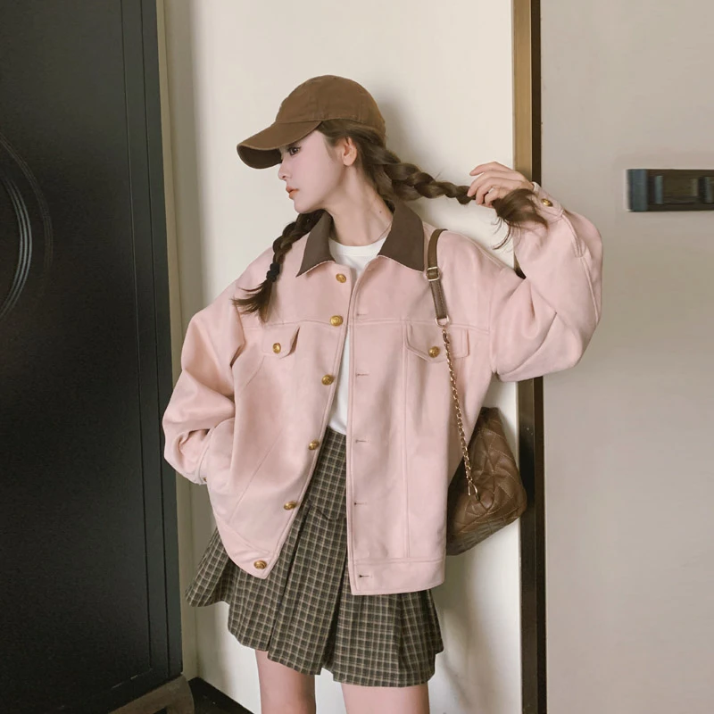 粉色韩系外套女小个子2024秋新款时尚洋气减龄百搭夹克上衣