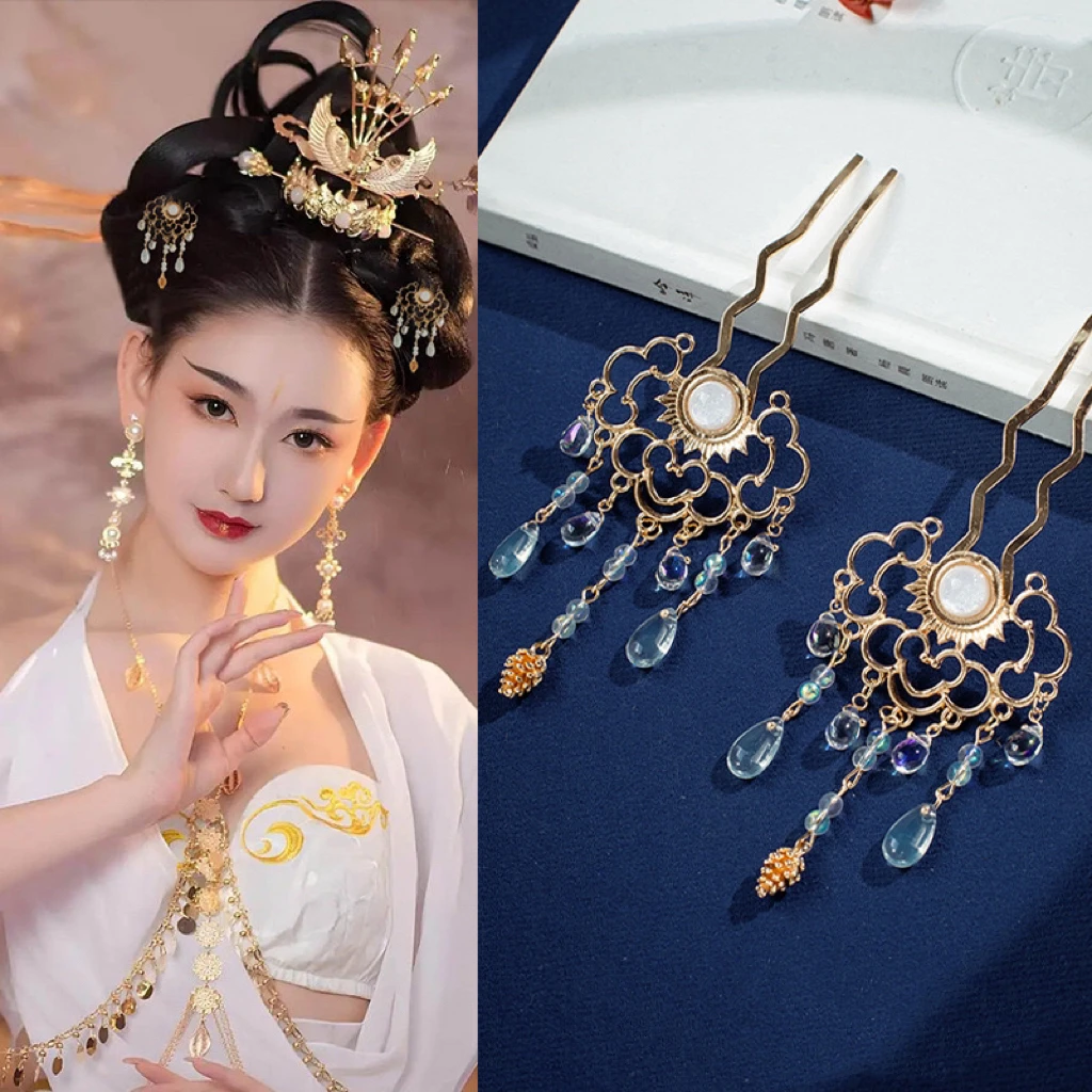 西瑶纯手工古风汉服配饰小发钗u钗合金流苏步摇发簪子复古发簪