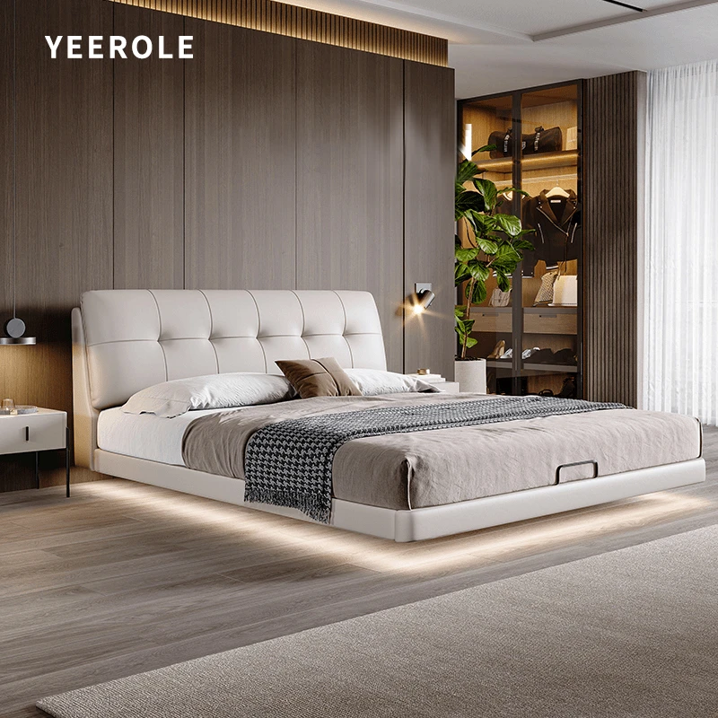 YEEROLE极简极光床主卧真皮大床悬浮床现代简约设计真皮双人床