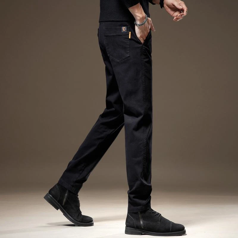 高端纯棉商务西裤男修身小脚韩版黑色长裤子男加绒直筒男士休闲裤