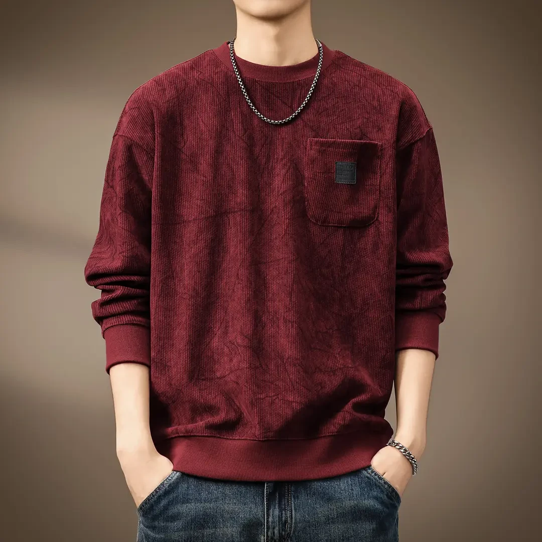 高端重磅德澳绒加绒卫衣男士秋冬印花圆领宽松长袖T恤休闲打底衫