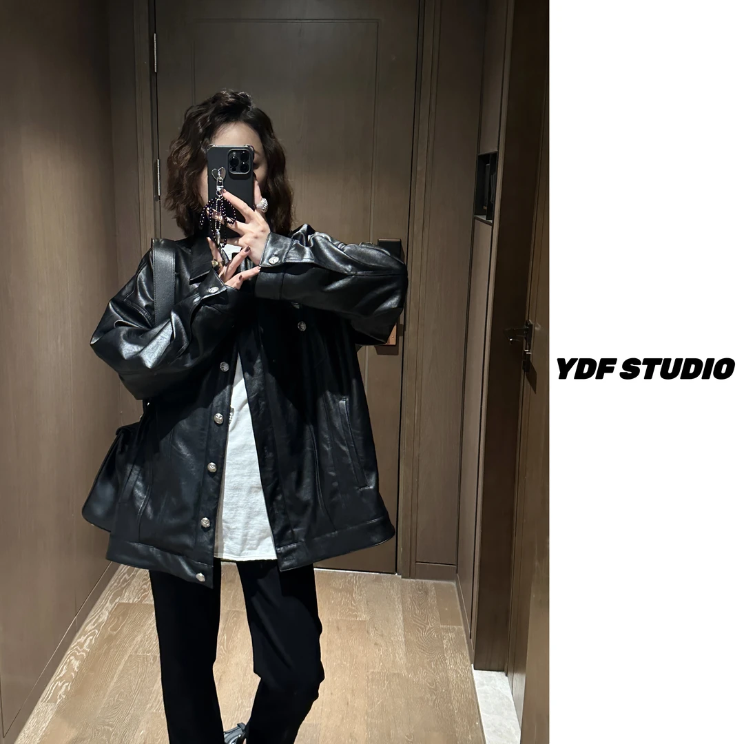 YDFSTUDIO小众【随性范】早秋高品时尚重工廓形设计百搭显瘦皮衣