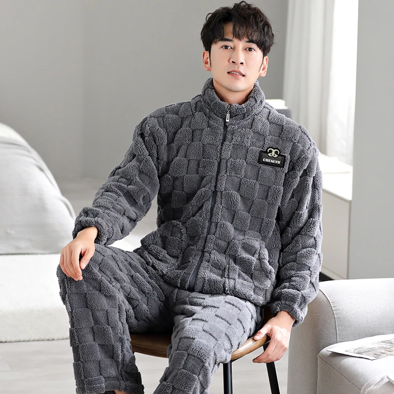 珊瑚绒睡衣男冬季加厚加绒春秋冬款男士法兰绒家居服2023新款套装