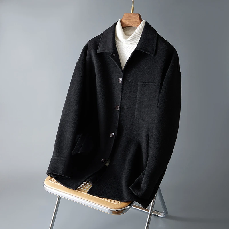 毛呢大衣男士2023秋冬季中长款双面呢子外套男装风衣修身翻领潮牌