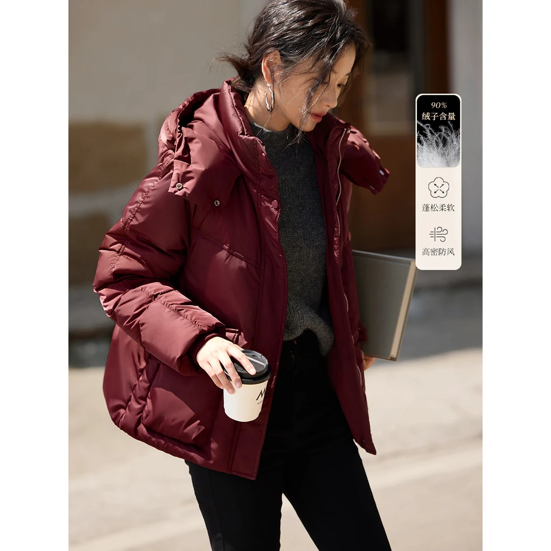 XWI/欣未安可拉红显瘦羽绒服24年冬新款小个子显高百搭羽绒外套女