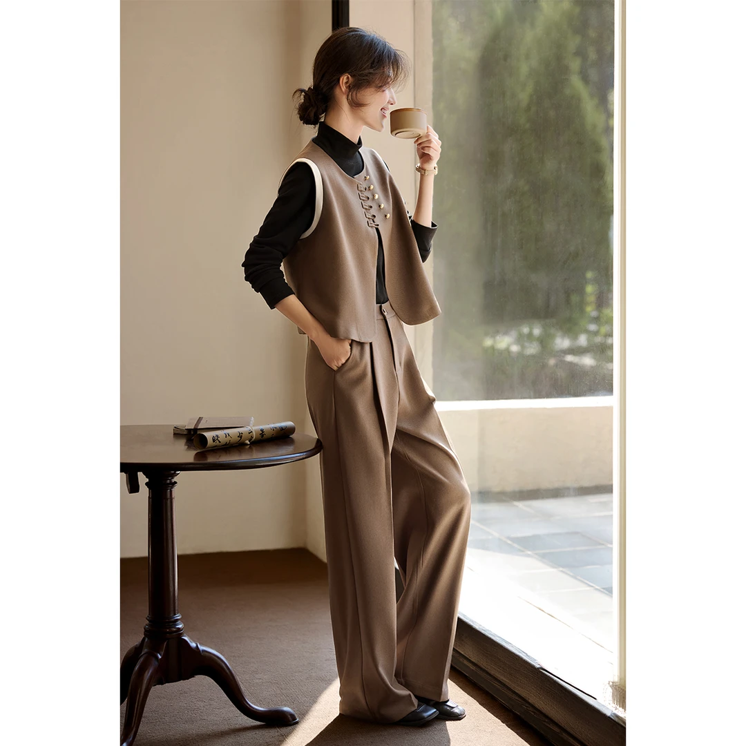 XWI/欣未知性通勤撞色马甲三件套25春季时尚潮流百搭精品女装套装
