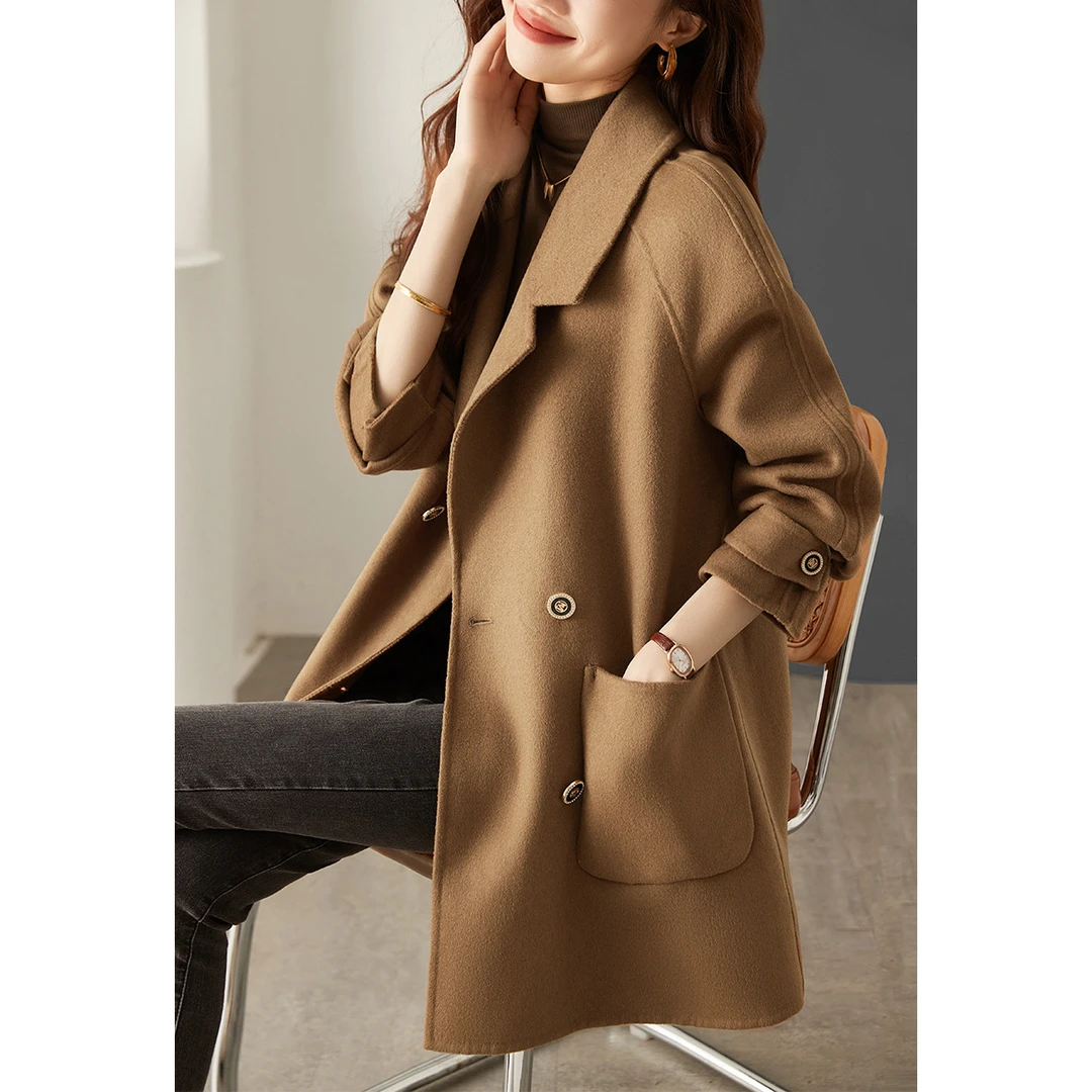 XWI/欣未2023冬季新款时尚洋气百搭保暖韩版双面毛呢大衣小个子