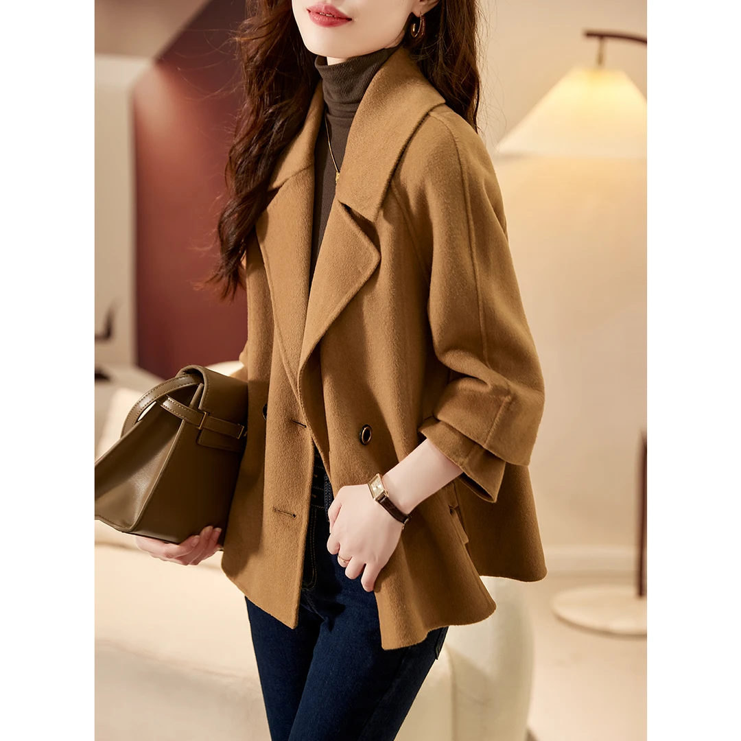 XWI/欣未2023秋冬新款时尚休闲气质韩版双面毛呢大衣短款小个子