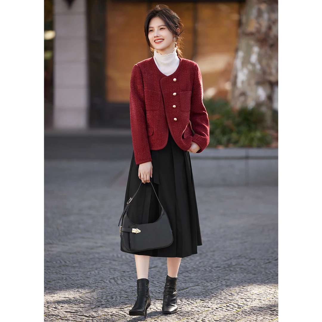 XWI/欣未新年酒红色小香风外套2025年早春新款春节气质优雅外套女