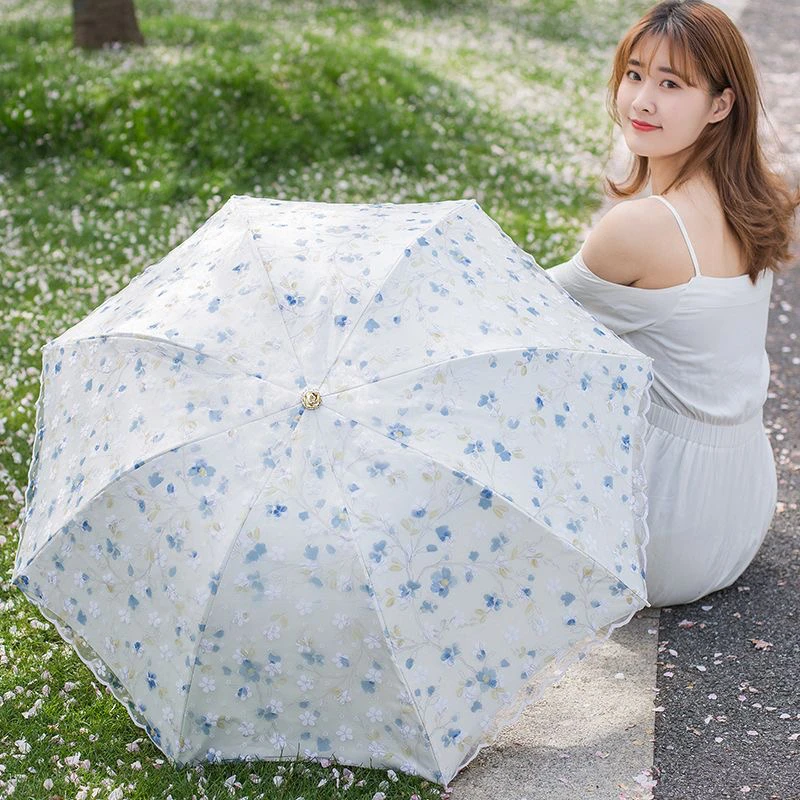 双层太阳伞女防晒防紫外线蕾丝网纱黑胶遮阳伞晴雨伞晴雨两用学生