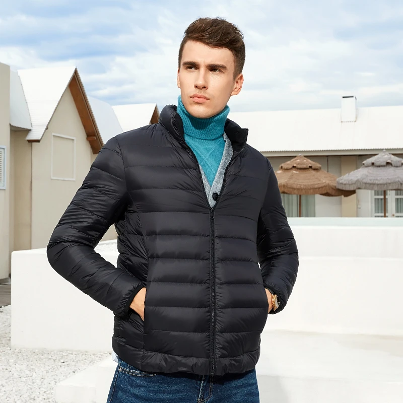 暖频道男士立领简约轻薄羽绒服621601