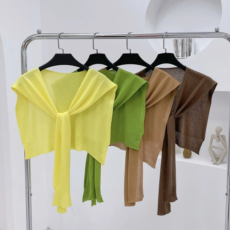 薄款纯色针织披肩女夏季夏季时尚空调房护肩百搭搭肩护肩交叉坎肩