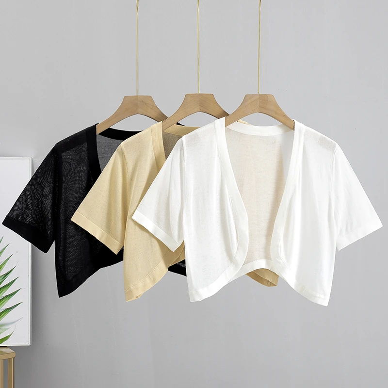 短袖小开衫女夏季防晒坎肩短款披肩针织罩衫薄款配吊带裙子小众潮