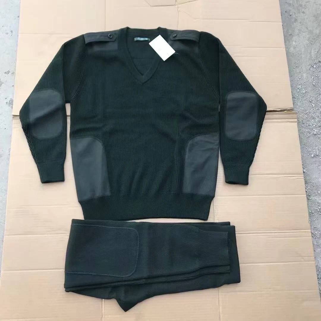 库存橄榄绿羊毛衫防寒保暖内衬V领套装舒适有弹性男士冬季内衣裤