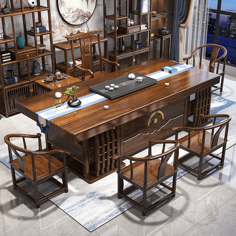 新中式茶桌椅组合大板实木办公室家用禅意客厅两用茶艺泡茶桌