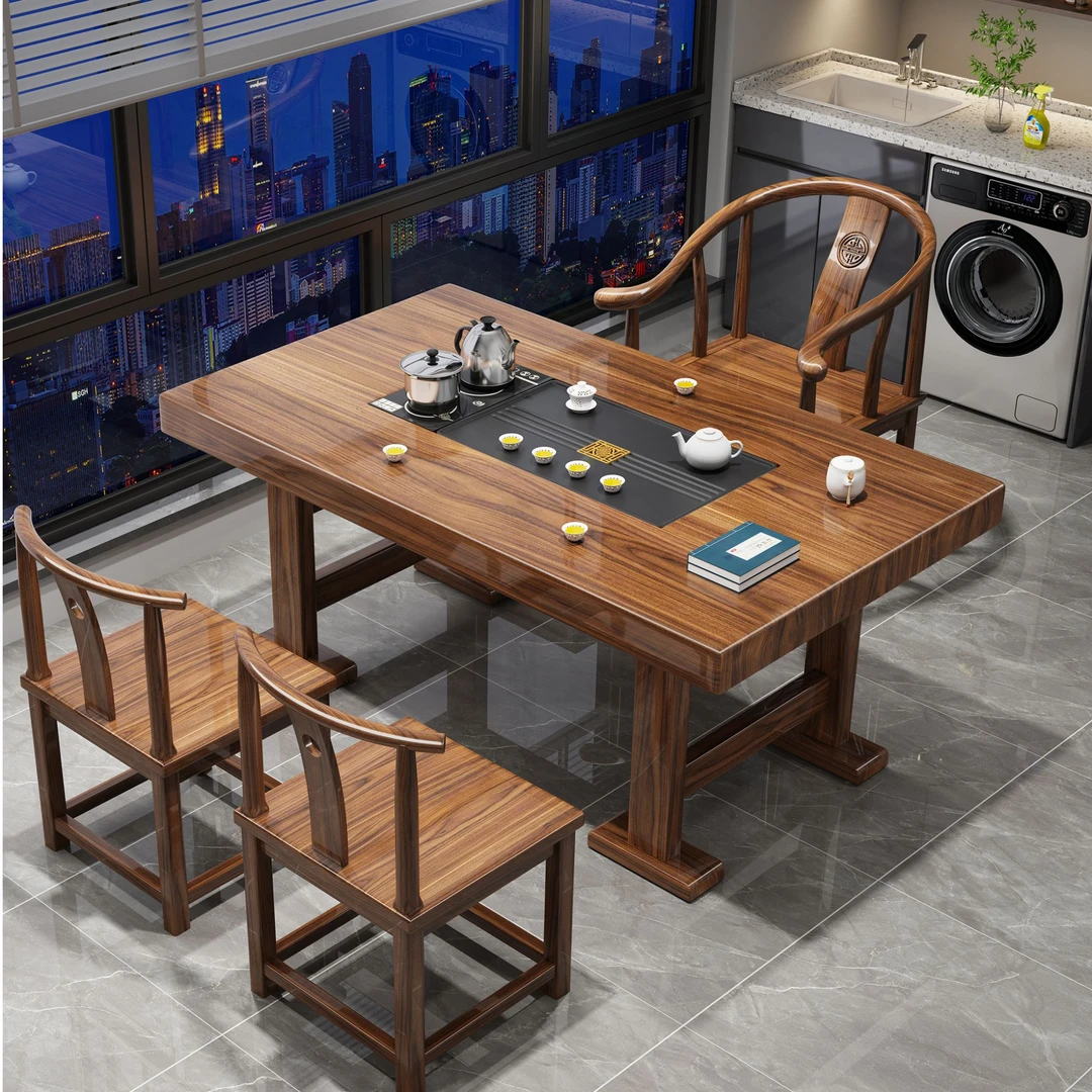 实木大板阳台茶桌椅组合新中式茶桌简约功夫茶艺禅意泡茶台桌