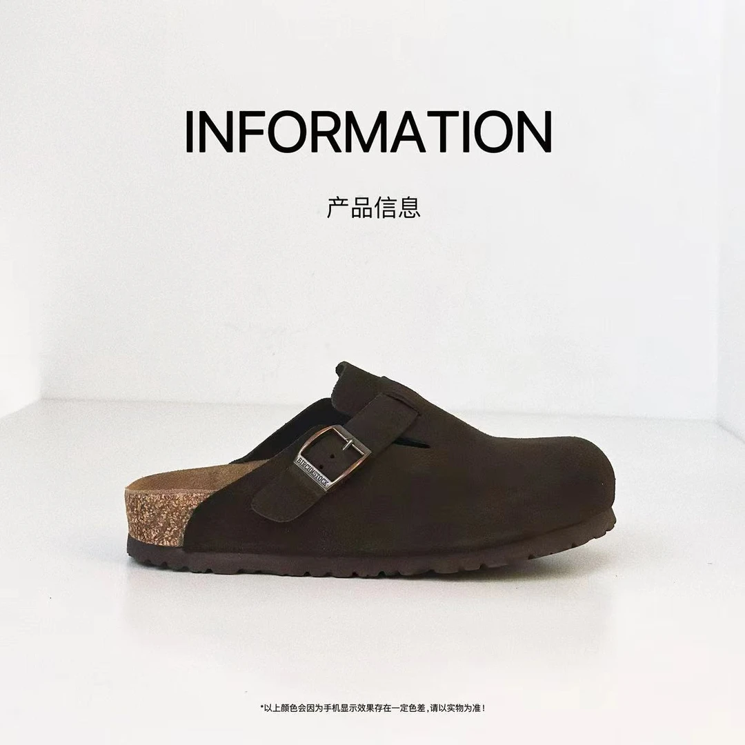 【YOYO悠悠女鞋】2025勃肯款牛皮软底包头拖鞋舒适复古百搭春夏秋季