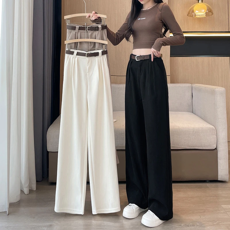 【送腰带秋季上新直筒裤女显瘦休闲裤高腰阔腿宽松垂感款拖地裤