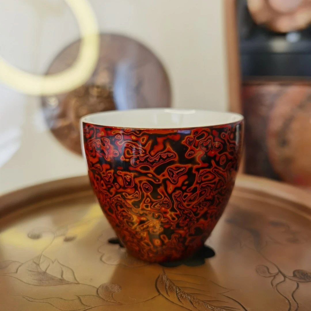 JIANGXIAOYU/匠小鱼匠小鱼出品高端大漆主人杯 羊脂玉品茗杯礼品