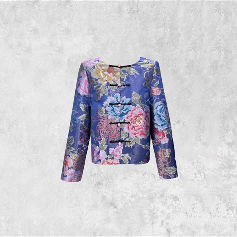 2024秋季新款新中式真丝刺绣妆花蓝牡丹短外套女
