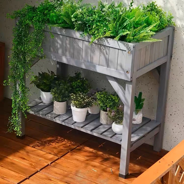 实木花架置物架阳台花园双层种植花箱花槽户外花盆架落地式摆放架