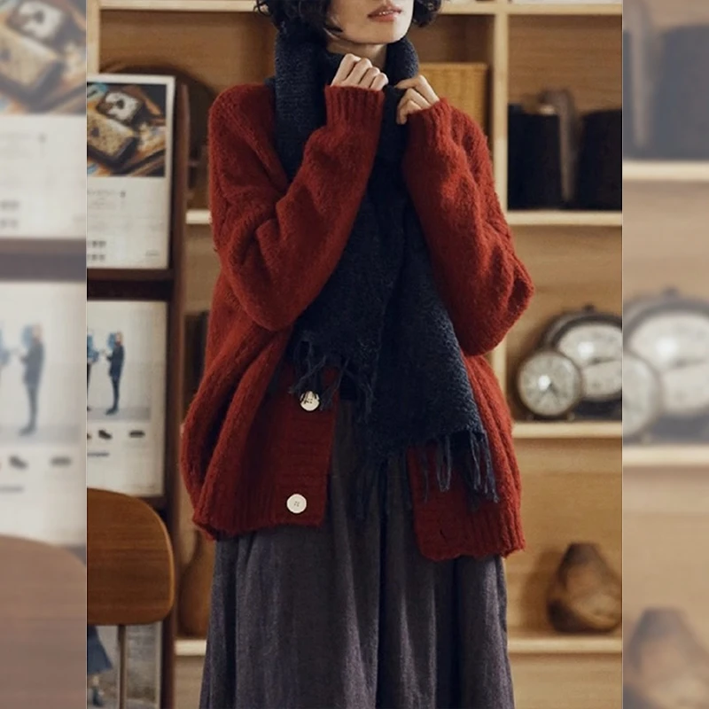 新年红色针织毛衣女装秋冬2024年新款洋气小个子软糯简约开衫外套
