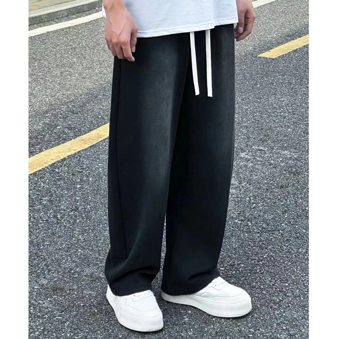 【主播长裤】碳素磨毛复古水洗做旧春秋季休闲百搭微阔腿弯刀裤ZZ