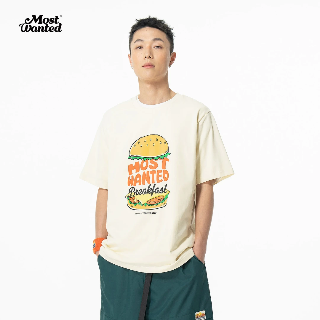 【奥莱】国潮彩虹色早餐汉堡印花上衣短袖休闲 MWL-2312058