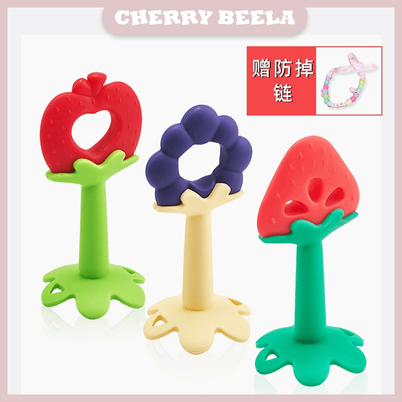 OLCARE宝宝牙胶蘑菇水果草莓新生儿安抚硅胶玩具抓握舒适牙胶磨牙