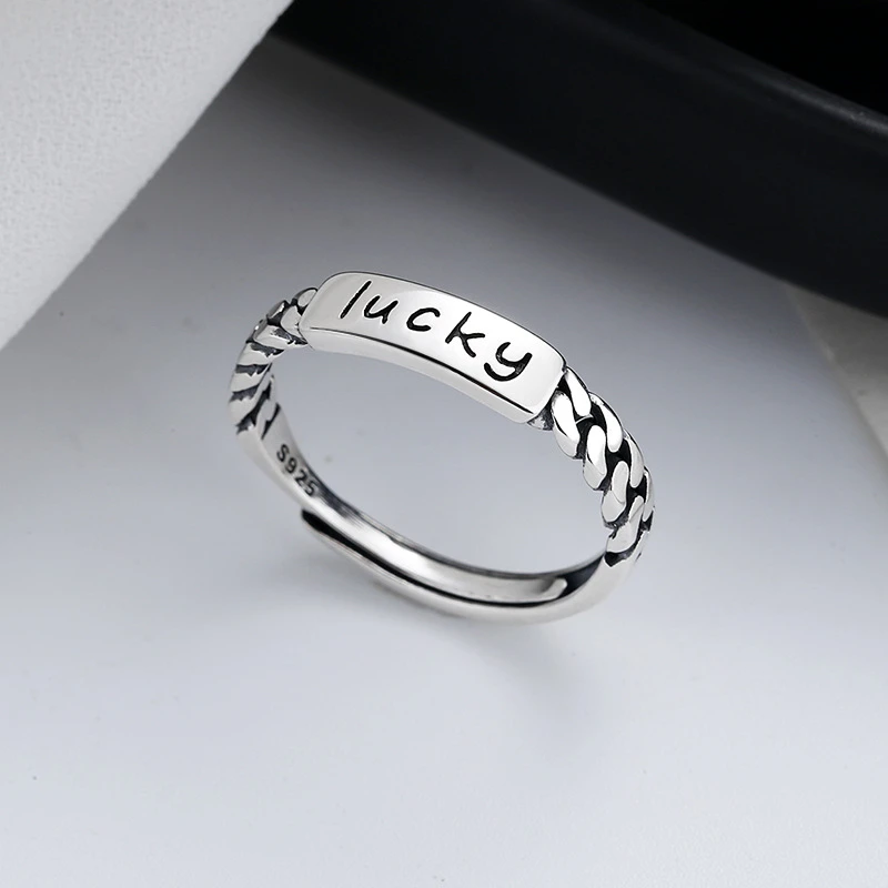 字母个性韩版幸运lucky戒指简约质感ins个性时尚港风食指环女